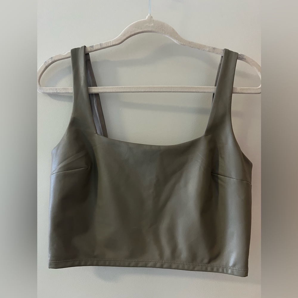 Express Faux Leather crop top in tan